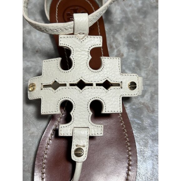 Tory Burch Phoebe Logo Thong Leather Flat Sandal in Ivory - Size 9M - Picture 4 of 9